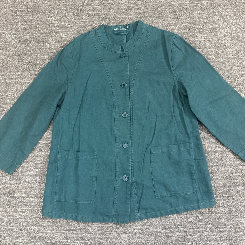 SeaSalt Cornwall Jacket Women 6 Teal Linen Blend Chore Utility Lightweight Beach